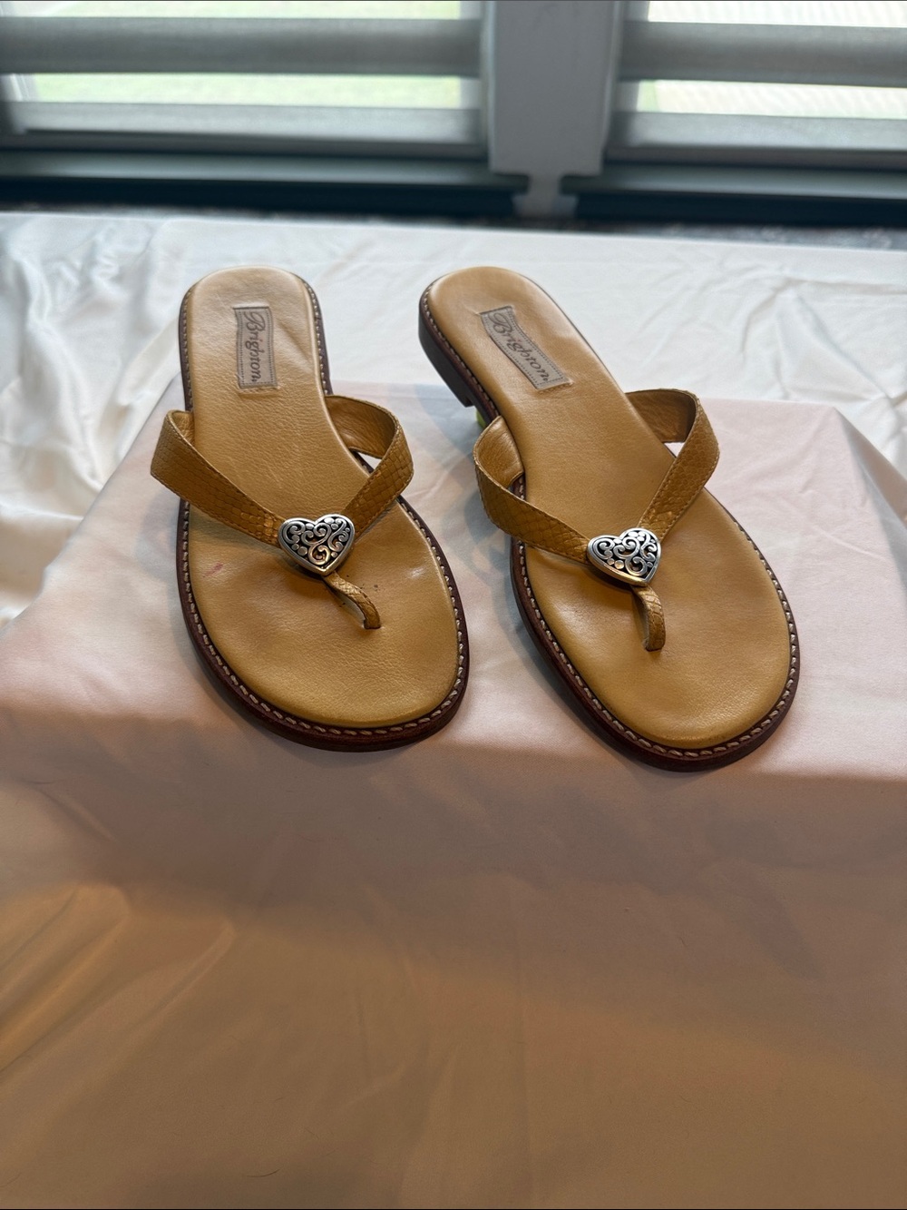 Brighton Tan Leather Heart-Accent Thong Sandals